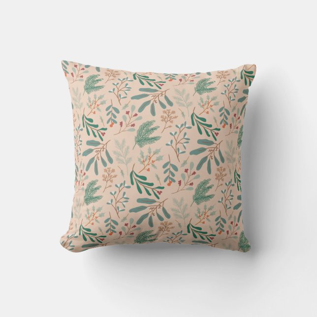 Creme Winter Botanical Pattern Kissen (Vorderseite)