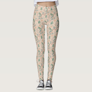 Creme Winter Botanical Pattern Leggings