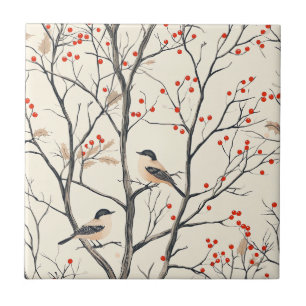 Creme-Winter-Singvogel-Rotbeer-Muster Fliese