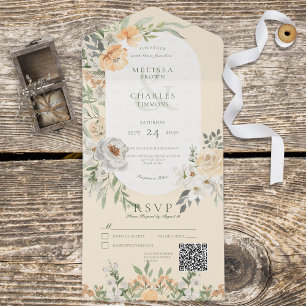 Creme & Yellow Boho Floral Yellow QR Code All In One Einladung