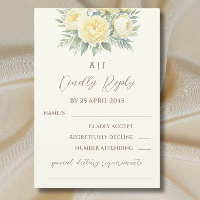 Creme Yellow Peony Rose Floral Wedding RSVP Card (Von Creator hochgeladen)