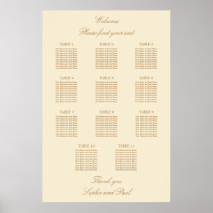 Cremebeige 11 Tisch Hochzeit Sitzordnung Poster