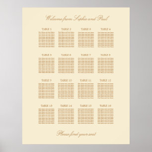 Cremebeige 16 Tisch Hochzeit Sitzordnung Poster