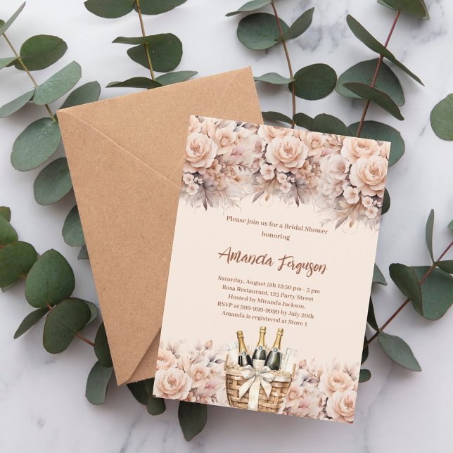 Cremebeige Rose mit Schaumbrunch Brautparty Einladung (Von Creator hochgeladen)