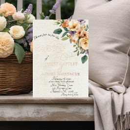 Cremeblumen- und Kranz-Monogramm - Creme Folieneinladung