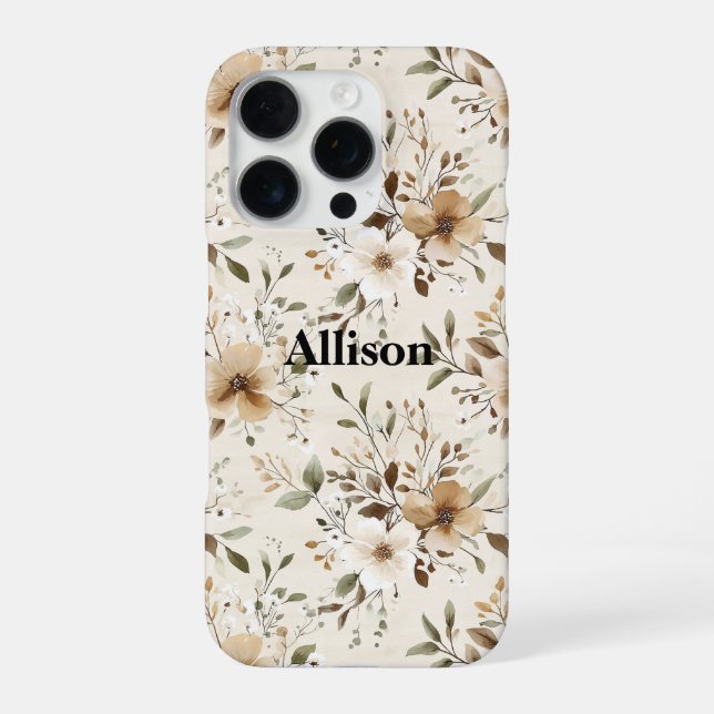 Cremebraune Blumen iPhone Hülle (Rückseite)