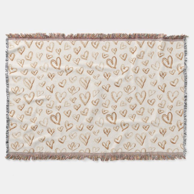Cremebraune Herzen Valentinstag Liebe Decke (Vorderseite)