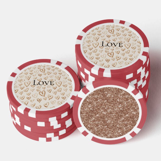 Cremebraune Herzen Valentinstag Liebe Pokerchips (Stapel)