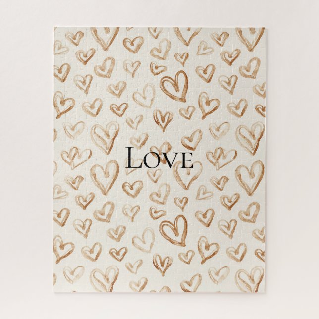 Cremebraune Herzen Valentinstag   Puzzle (Vertikal)