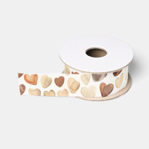 Cremebraune Pfirsich-Herz-Kaffeebohnen Ripsband