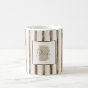 Cremebraune Streifen Monogramm Anfangsbuchstabe Na Kaffeetasse