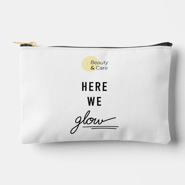 Cremefarbe - Here we glow - Beautyncare Zubehörtasche (Vorderseite)