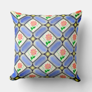 Cremefarben von Blume-Design auf blau glänzend Kissen