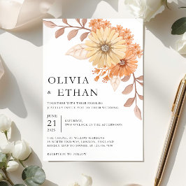 Cremefarbene Aprikosen-Blumen-Hochzeitseinladung, Einladung