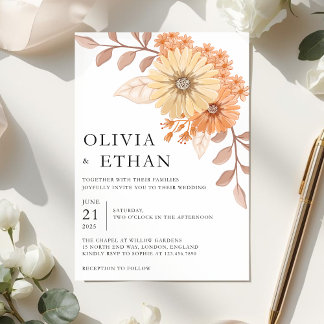 Cremefarbene Aprikosen-Blumen-Hochzeitseinladung,  Einladung