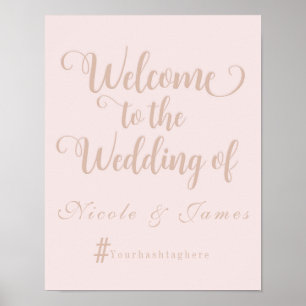 Cremefarbene Beige Hochzeits-Willkommens-Hashtag-H Poster