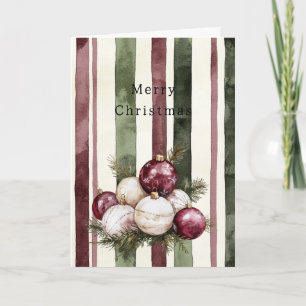 Cremefarbene Burgunderrote Streifen Weihnachtsdeko Karte