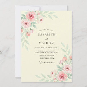 Cremefarbene Pink Blossom Hochzeit Einladung