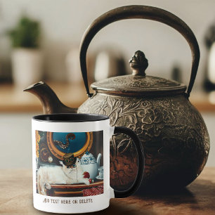 Cremefarbene viktorianische Steampunk-Katzen-Teepa Tasse