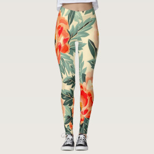 Cremefarbene Vintage-Pfirsichblüten-Aquarell Leggings