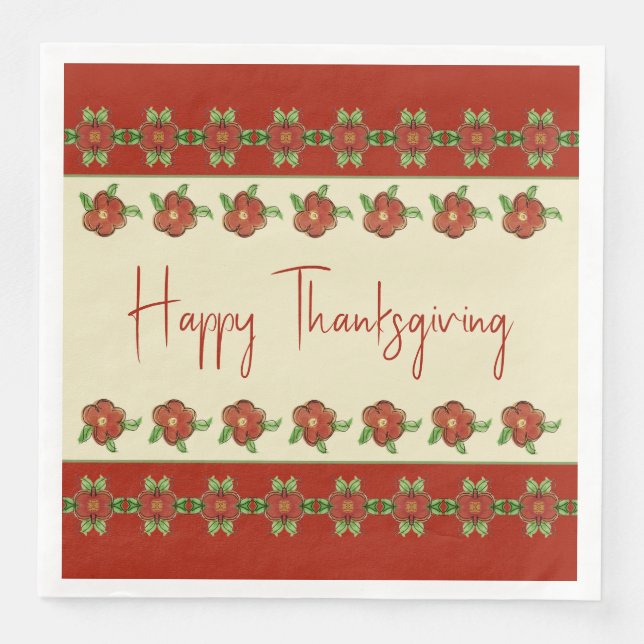 Cremefarbener Beige Orange und grün Hübsch Serviette (Vorderseite)