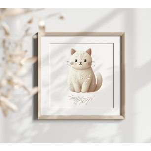 Cremefarbener Boho-Katze-Poster mit Stickerei  Poster