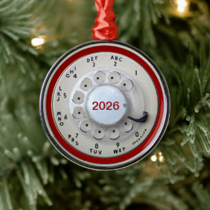 Cremefarbener Drehwählscheibe Telefon Silbernes Ornament