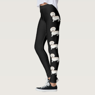 Cremefarbener Langhaar-Dachshund-Cartoon-Hunde auf Leggings