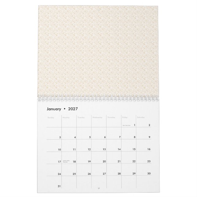 Cremefarbener Stoff mit subtiler, wiederholender,  Kalender (Jan 2027)