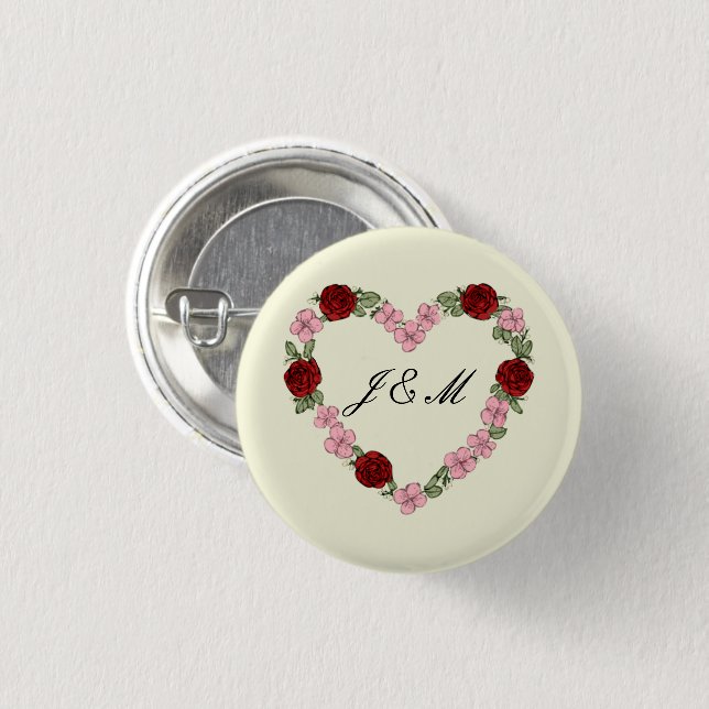 Crèmefarbenes Abzeichen mit einem rosa und roten H Button (Vorne & Hinten)