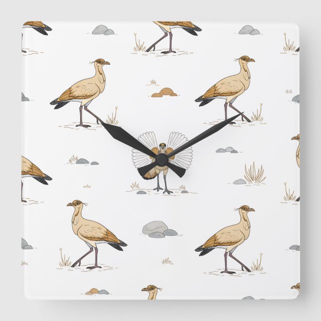 Cremefarbenes Vogelmotiv Quadratische Wanduhr (Vorderseite)