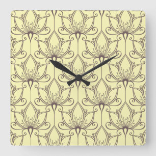 Cremeflormuster Quadratische Wanduhr