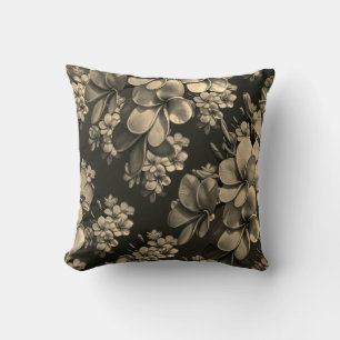 Cremegraue schwarze Blume Kissen