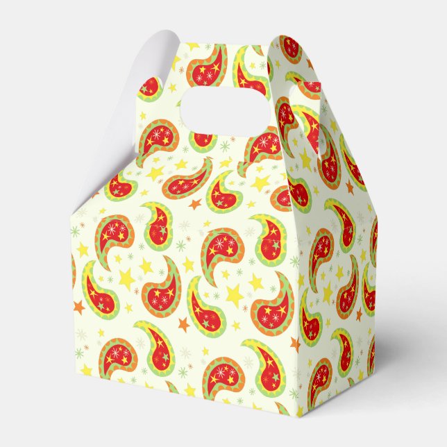Cremerot-grüne Weihnachtssternpaisley-Geschenkboxe Geschenkschachtel (Rückseite)