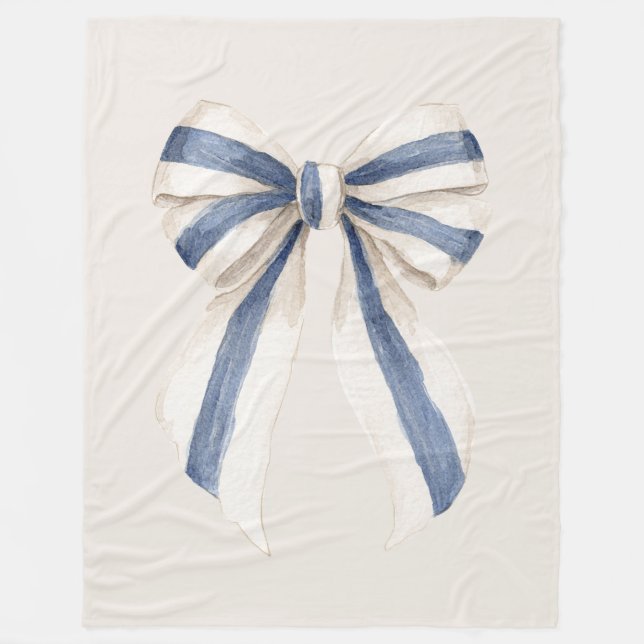 Cremeweiß Blaue Streifen Schleife Fleecedecke (Vorderseite)