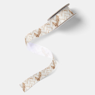 Cremeweiß Gold Glitter Faux Strick Streifen Satinband