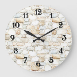 Cremeweiß Graue Kunststeine Große Wanduhr