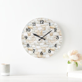 Cremeweiß Graue Kunststeine Große Wanduhr