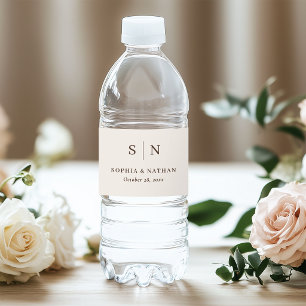 Cremeweiß und Braun Minimale und Schicke Hochzei Wasserflaschenetikett