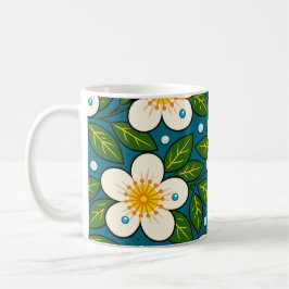 Cremeweiße Blumenmuster mit grünen Blättern Kaffeetasse
