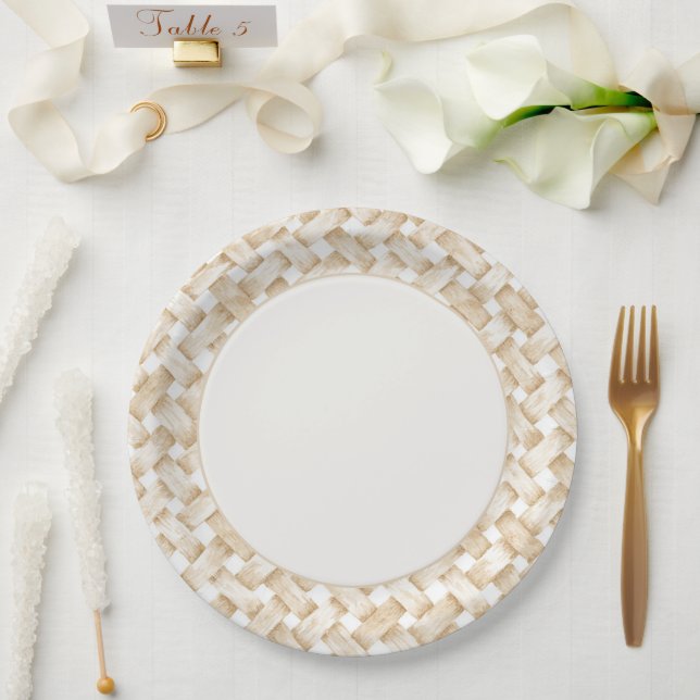 Cremeweiße Faux-Korbflechtung Brautparty Pappteller (Hochzeit)