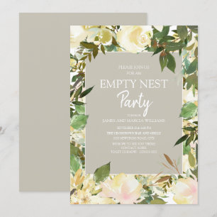 Cremeweiße Florale Salbeigrüne Empty Nest Party Einladung