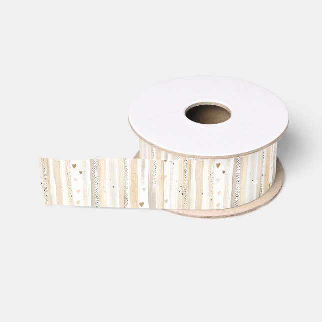 Cremeweiße Herzstreifen Ripsband (Spule)