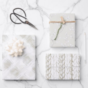 Cremeweiße Karierte Streifen Weihnachten Geschenkpapier Set