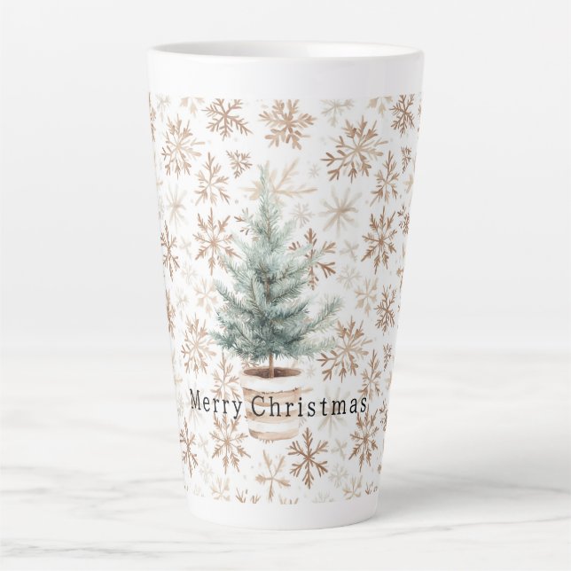 Cremeweiße Schneeflocken-Christbaum Milchtasse (Vorderseite)
