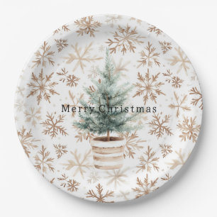 Cremeweiße Schneeflocken-Christbaum Pappteller
