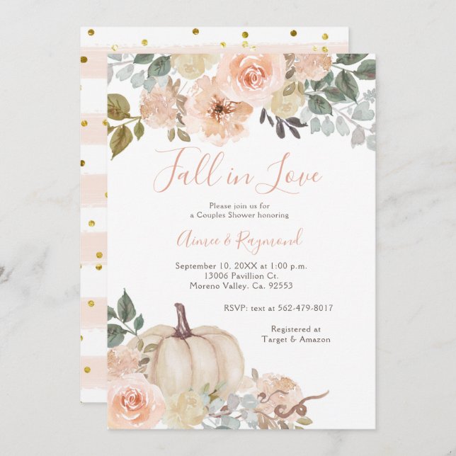 Cremeweißer Fall in Liebe Dusche Einladung (Vorne/Hinten)