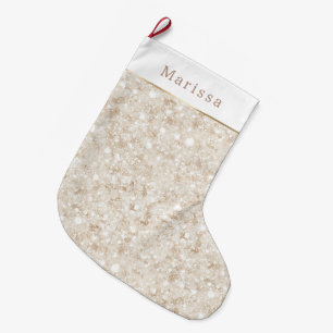 Cremeweißer Glitter Glanz Weihnachten Großer Weihnachtsstrumpf