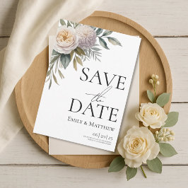 Cremeweißes und lila-blumiges Save-the-Date Save The Date