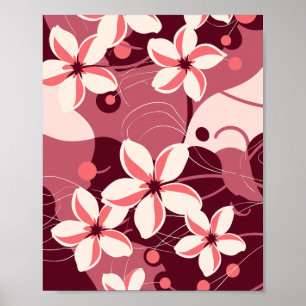 Cremeweißes und pfirsichrosa florales Muster Poster